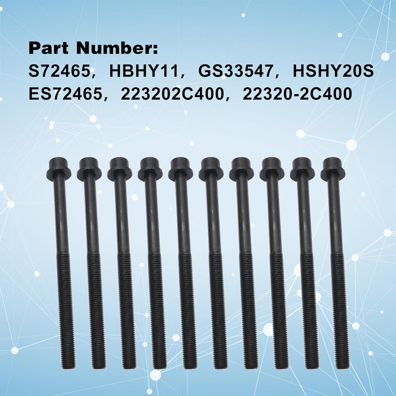 GXARTS 10PCS Head Bolt Kit ES72465 22320-2C400 Compatible with Hyundai Accent Veloster Compatible with Kia Rio Soul 2.4L DOHC 16v 2012-2019 GS33547 HSHY20S S72465 HBHY11 223202C400