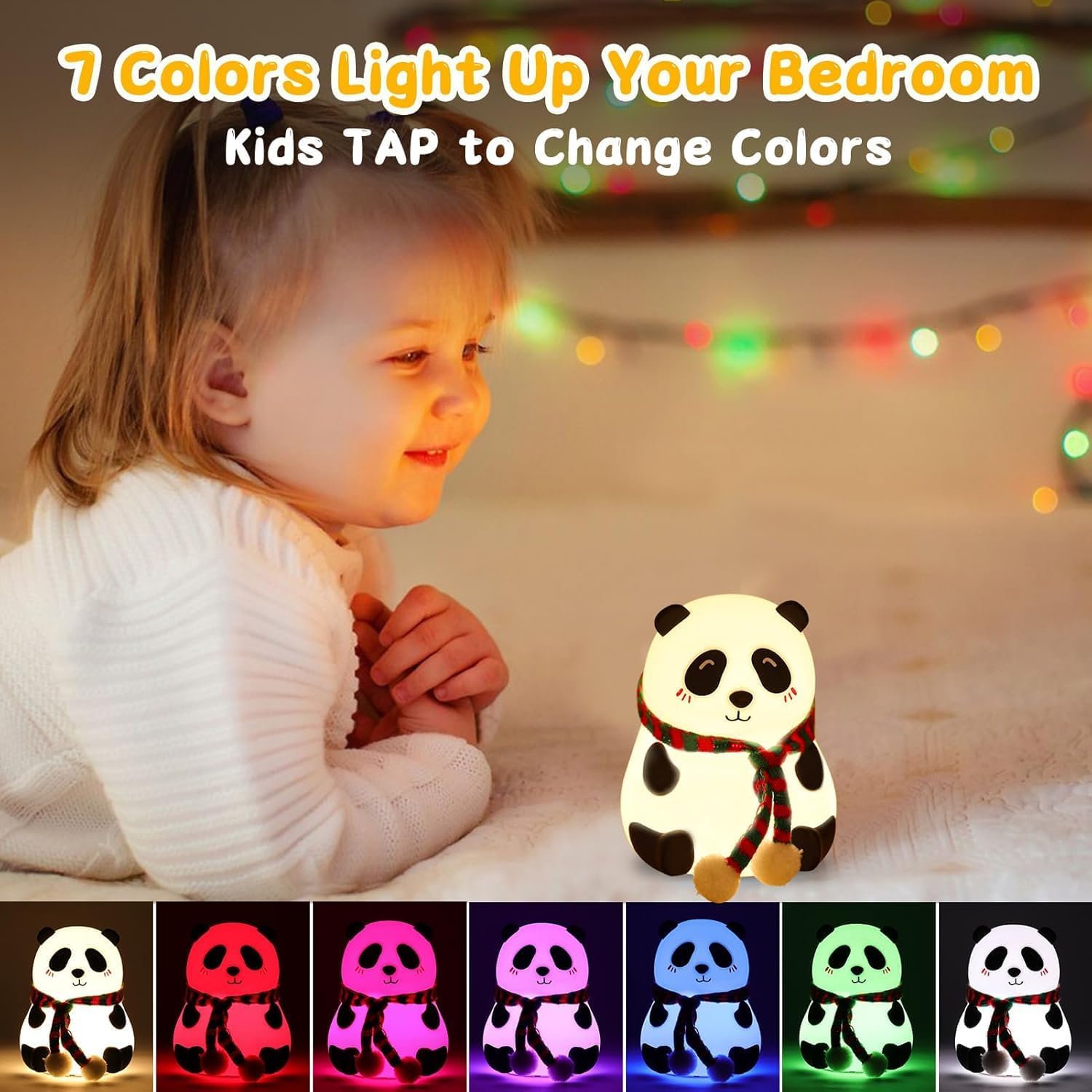 Quicknik Panda Night Lamp, Panda Touch Silicone Lamp, 7 Colour Changing Light for Kids Bedroom, USB Rechargeable,Birthday Gift for Girls and Boys (Close Eye), Multicolor, led - Image 7 thumbnail