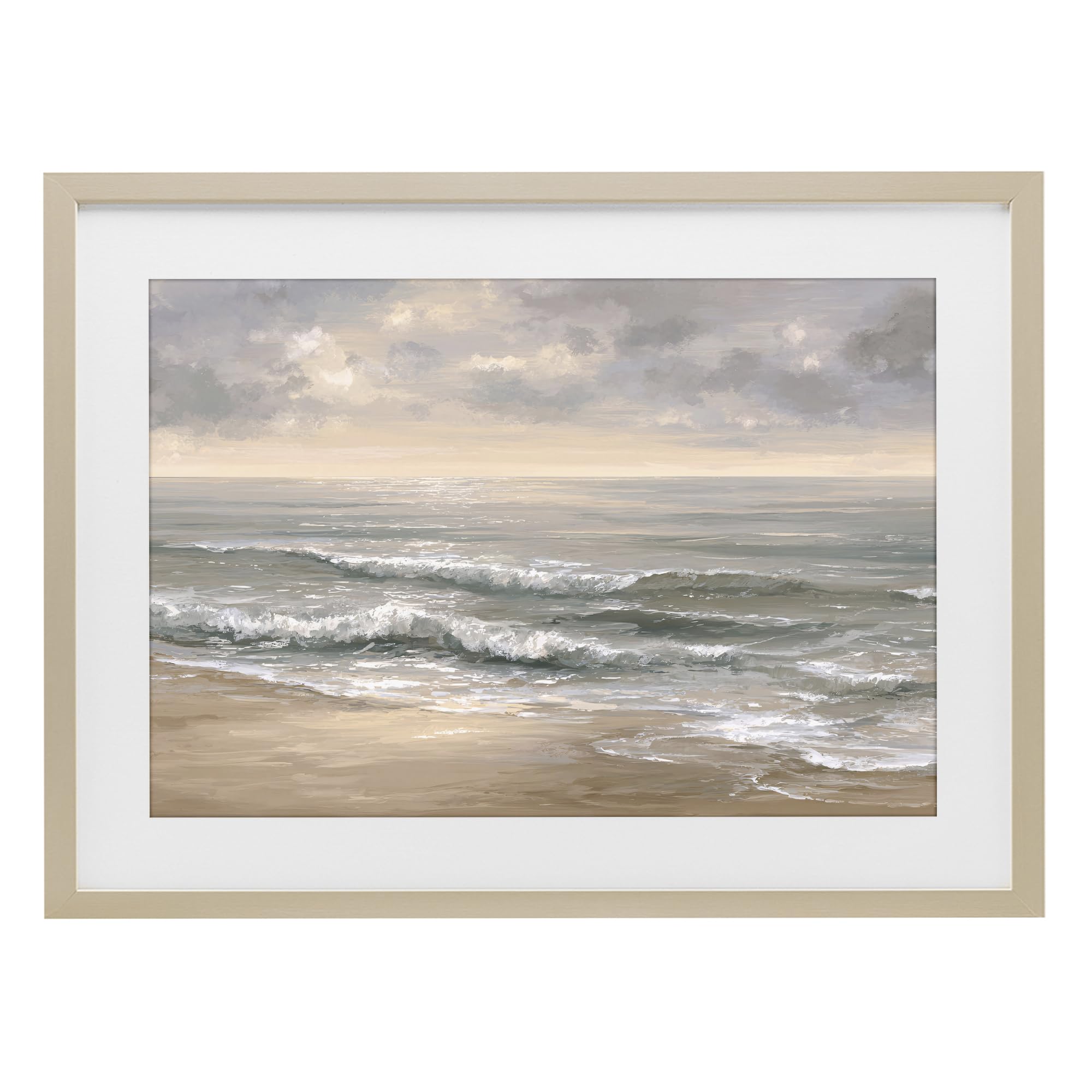 Stupell Industries Tranquil Seaside Wave Study 'Soft Rolling Beach Waves', Framed Print Under Glass, Brown, 20 X 14 Inches, Easy To Hang And Sturdy, Made In Usa, By Jacky Ngan