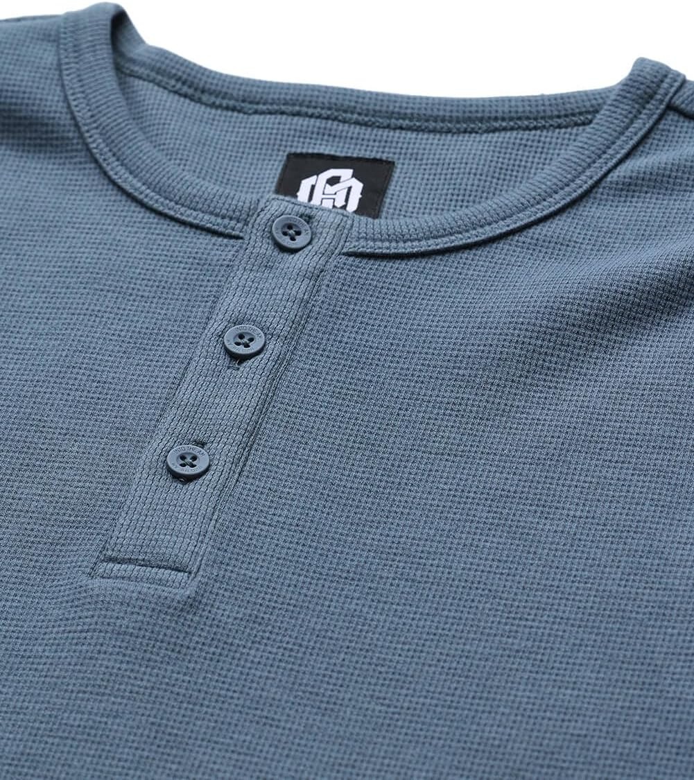 INTO THE AM Long Sleeve Waffle Knit Shirt S-4XL Premium Crew Neck Henley Long John Thermal Shirts for Men