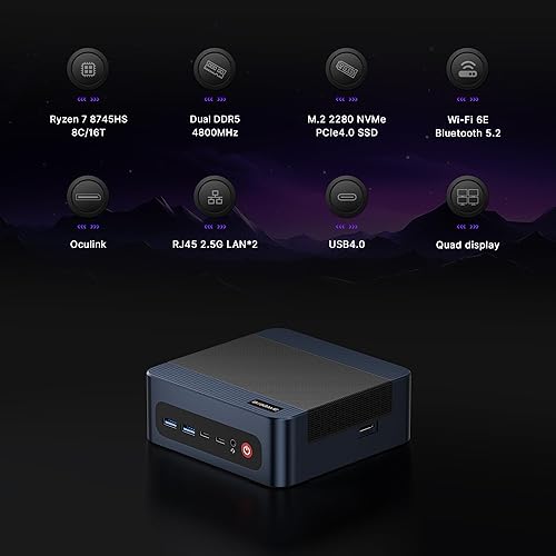 Miniatura 2 de BOSGAME Mini PC M4, mini computadora de escritorio con AMD Ryzen 7 8745HS, 32GB DDR5 1TB PCle SSD, pantalla triple 4K, Oculink, USB4.0, LAN dual