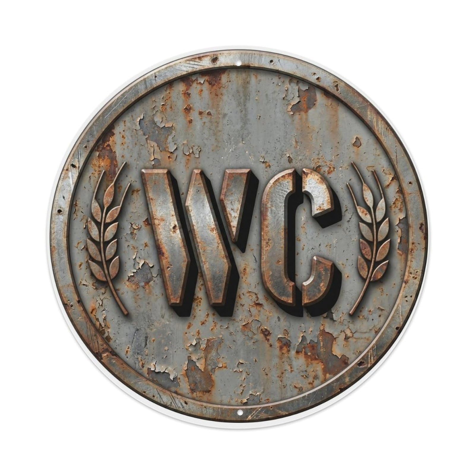 Toilet （WC） Distressed Cement Wall Metal Tin Sign Plaque Wall Decor for Cafe, Club Bar, Office, Home Garden Round Metal Poster 8x8Inch