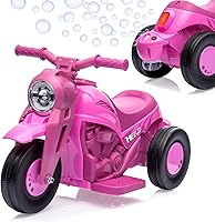 Vista 1 de Hetoy - Coche de burbujas para niños, motocicleta eléctrica de 6 V con batería de 1.9 MPH de velocidad con faros LED, música, pedal, Rosa