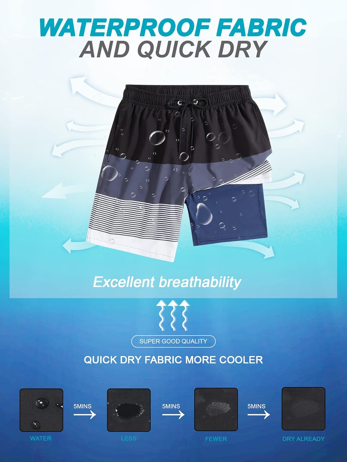 SILKWORLD Mens Swim Trunks Quick Dry Compression Liner 2 in 1 Shorts Men Swimsuit - Image 4