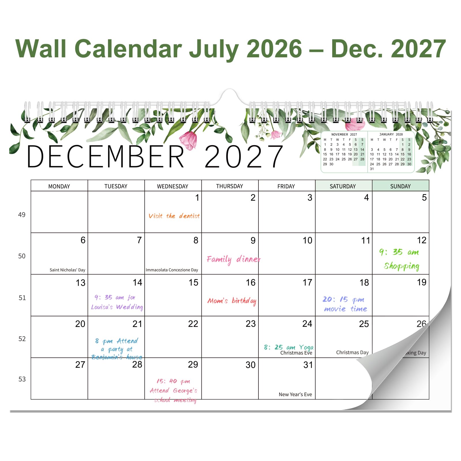 calendrier mural 18 mois 2026/2027
