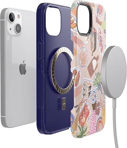 Vista 156 de Casely Funda para iPhone 13 Compatible con MagSafe Color Splash de medianoche Funda retro abstracta Color de medianoche Splash Abstracto