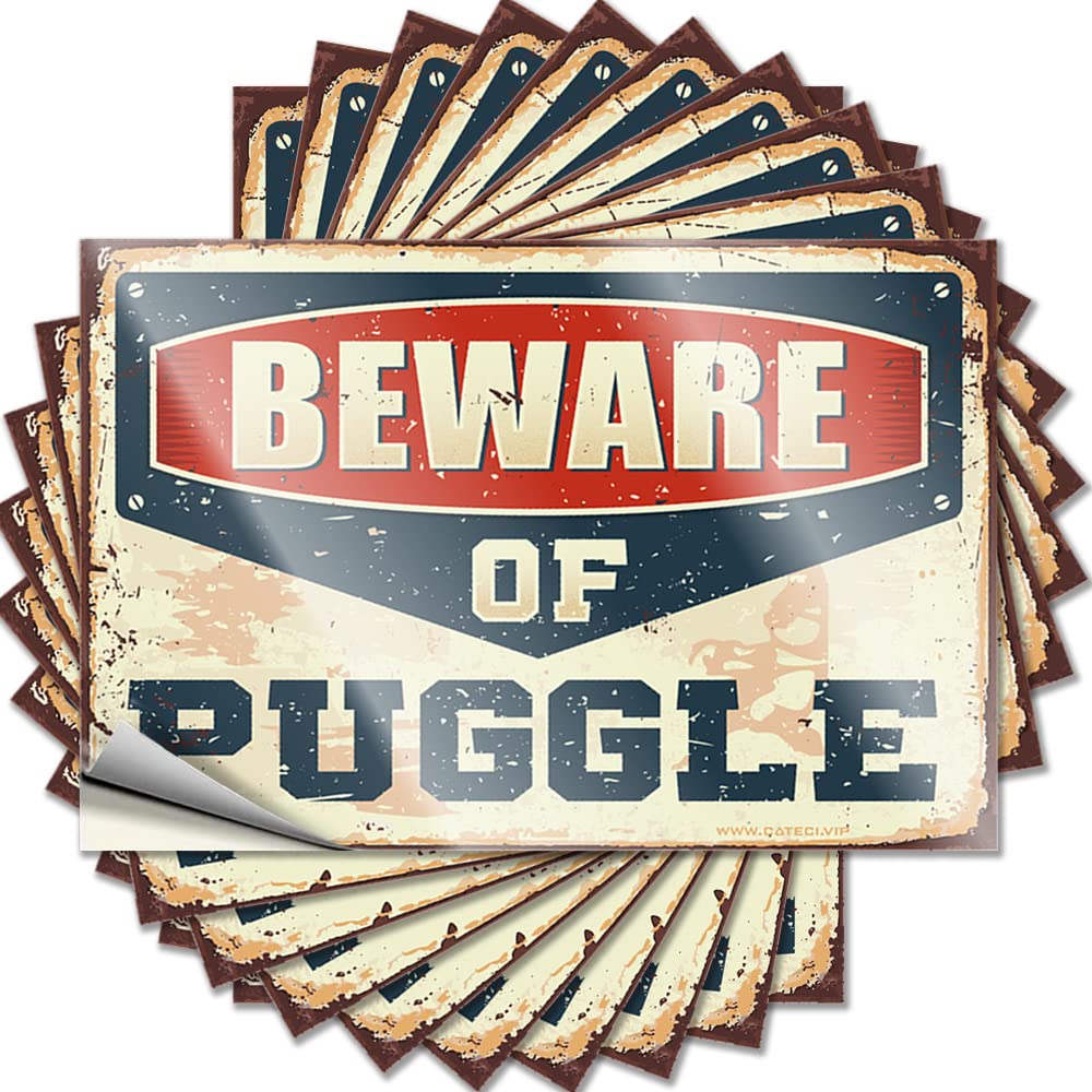 Quote Core Indie Decor Waterproof - Beware of Puggle Door Self Adhesive Decal for Antimicrobial Use(6X9CM)