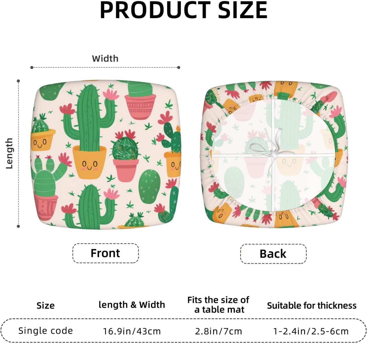 Cute Cactus Seamless Illustration Print Square Cushion Covers 6 Pcs Set Elastic Non-Slip Seat Cushion Slipcovers Pet Furniture Protectors for Chair, Sofa