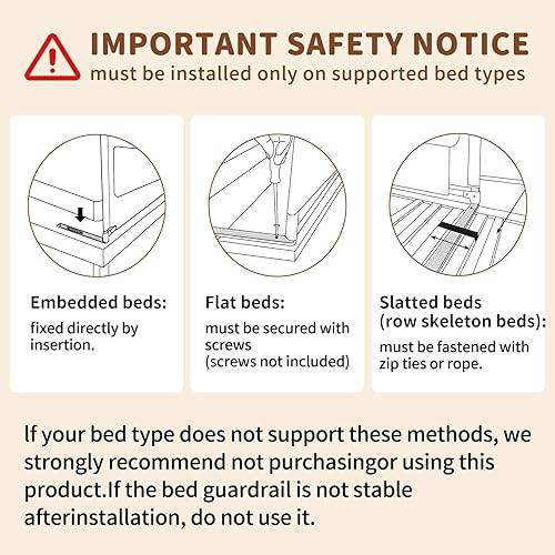 Miniatura 5 de Barandilla de cama tamaño King de 3 piezas para niños pequeños, protector de riel de cama de bebé ajustable en altura con barra de cabecero, rieles