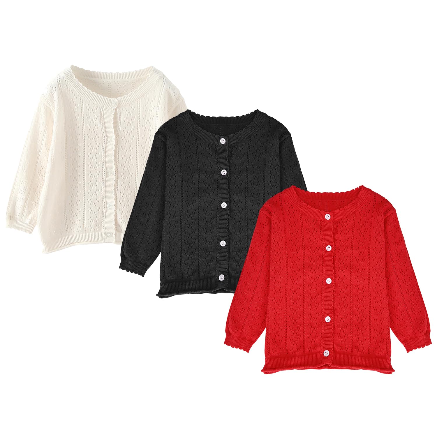 AGQT Cardigan a maniche lunghe, morbido, girocollo, con bottoni, confezione singola, 6 mesi-5 anni