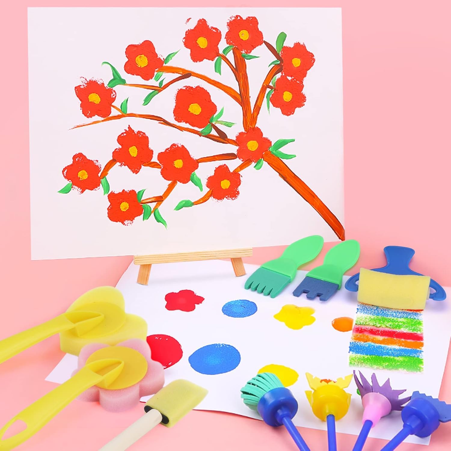 Kit Peinture 47 Pièces Pour Enfants - Éponges, Pinceaux, Tablier Imperméable | Art DIY Maternelle