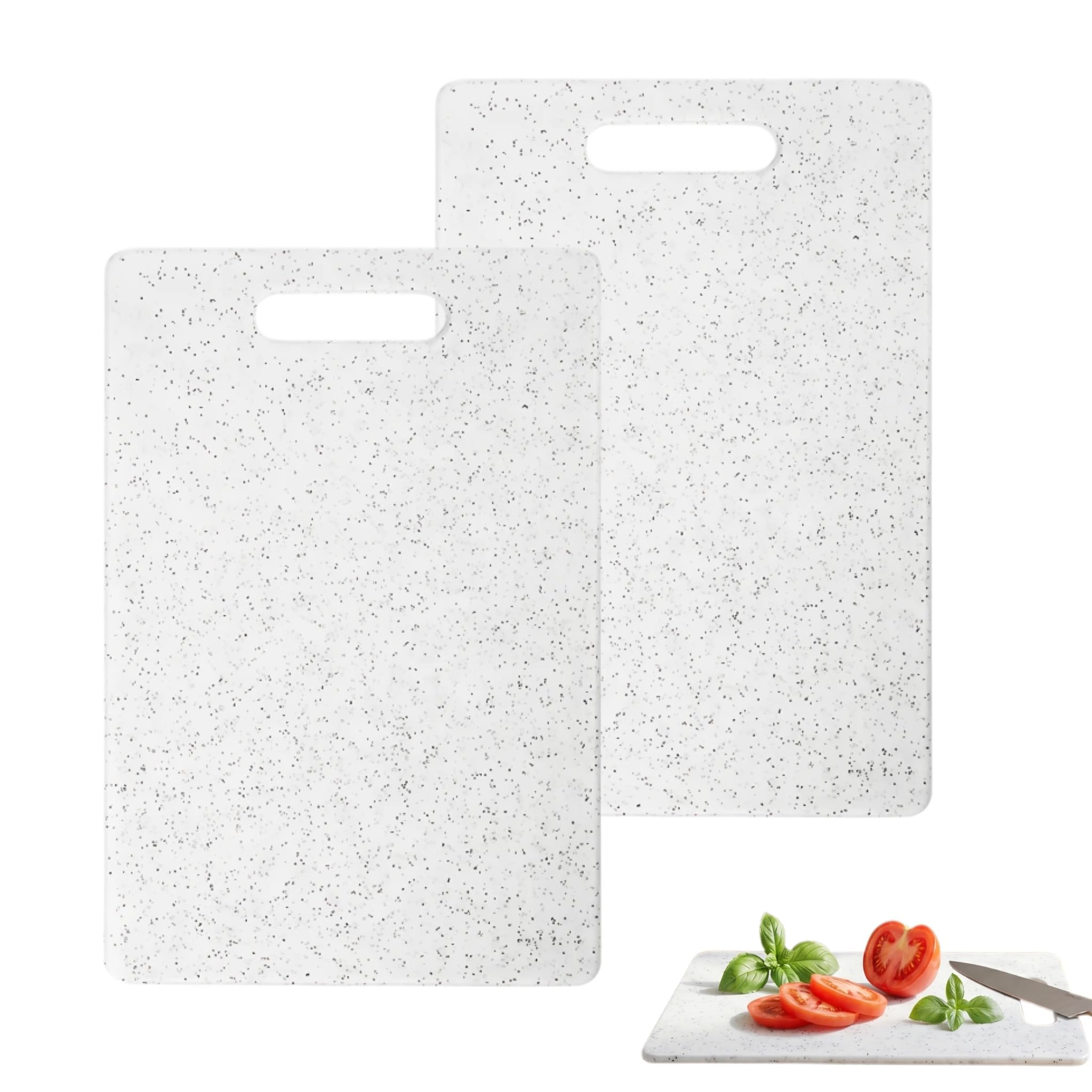 Plastic Chopping Board 2 Pack – 25x15x0.55cm Small Cutting Board with Granite Texture, Lightweight Kitchen Chopping Boards for Meat, Vegetables, Fruit, White