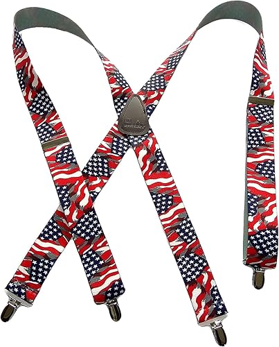 Tirantes de sujeción de la serie clásica de 1 12 pulgadas de ancho para hombres en estilo X-back con clips plateados patentados en Estados Unidos