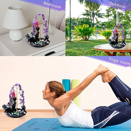 Miniatura 6 de Quemador de incienso de cerámica en cascada, para árbol de dinero, soporte para incienso de reflujo, piedra de cristal curativo, quemador de