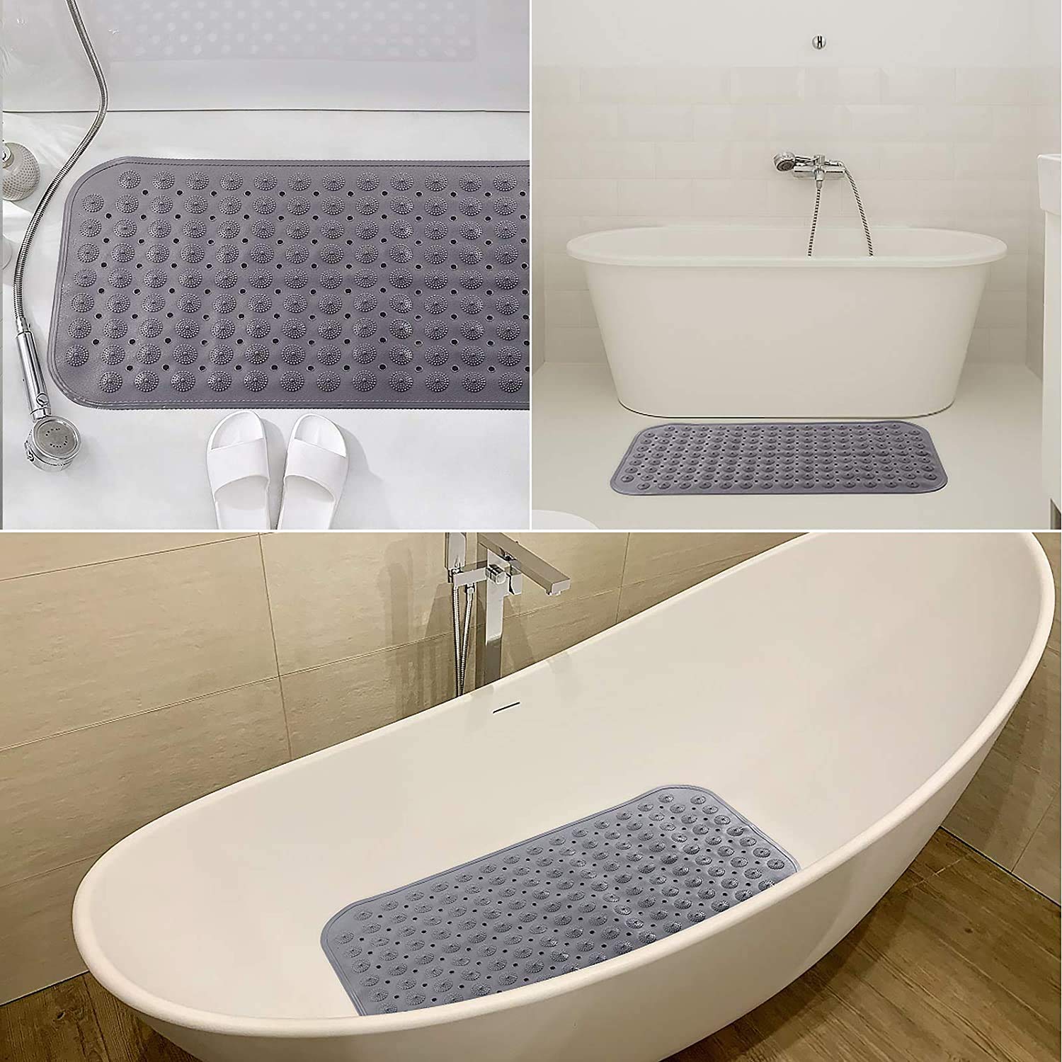 store Naidev Bathroom Shower Mat, 32" x 16" Non Slip Bathtub Mat with Round Massage Point & Suction Cups & Drain Holes for Home Hotel Toilet Floor Tub Mat (Pack 1 Grey) 1