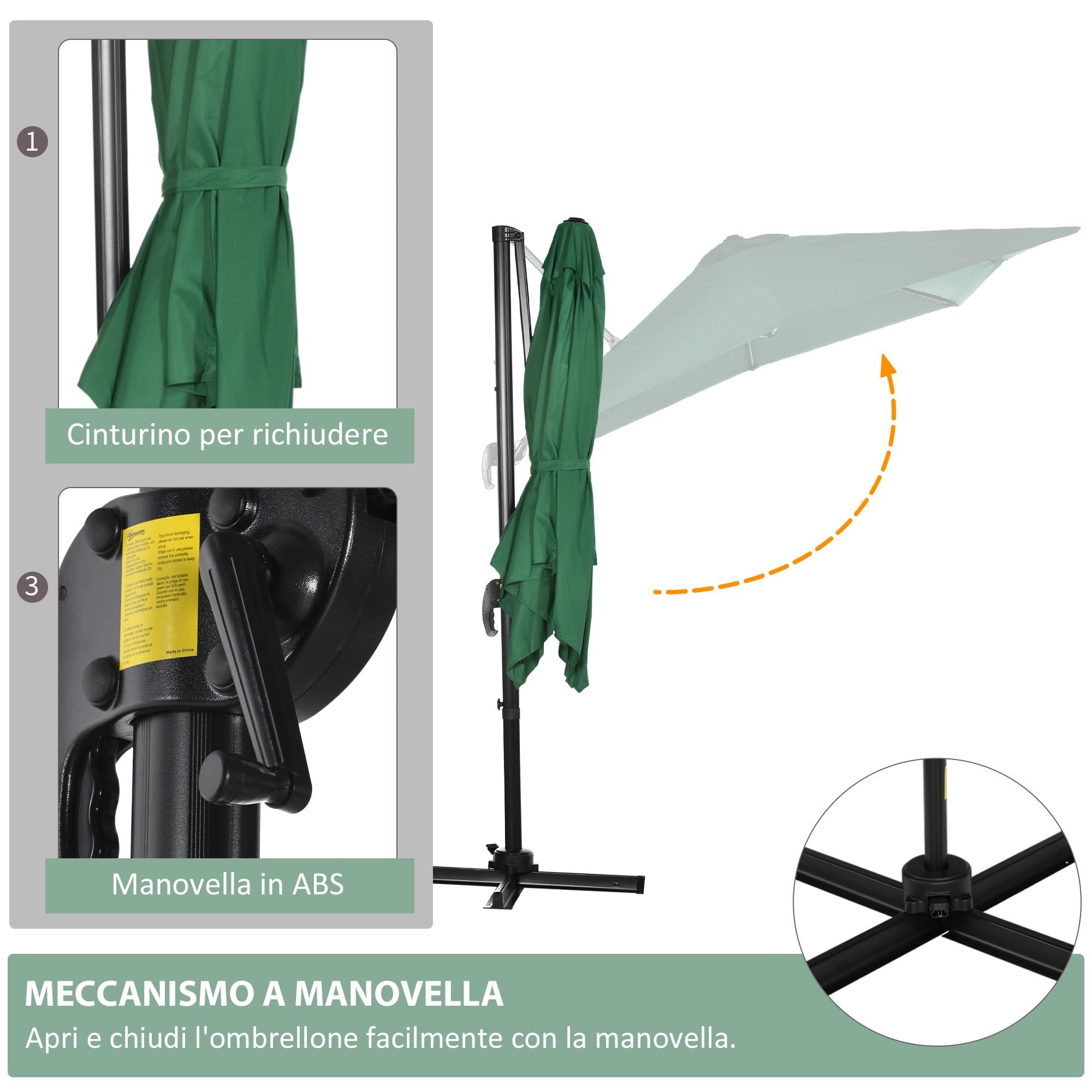 Outsunny Ombrellone da Giardino Regolabile 360 2.5x2.5 m | Angolazione Regolabile su 5 Livelli, Ombrellone Decentrato, Poliestere 200 g/m², per Patio e Terrazza