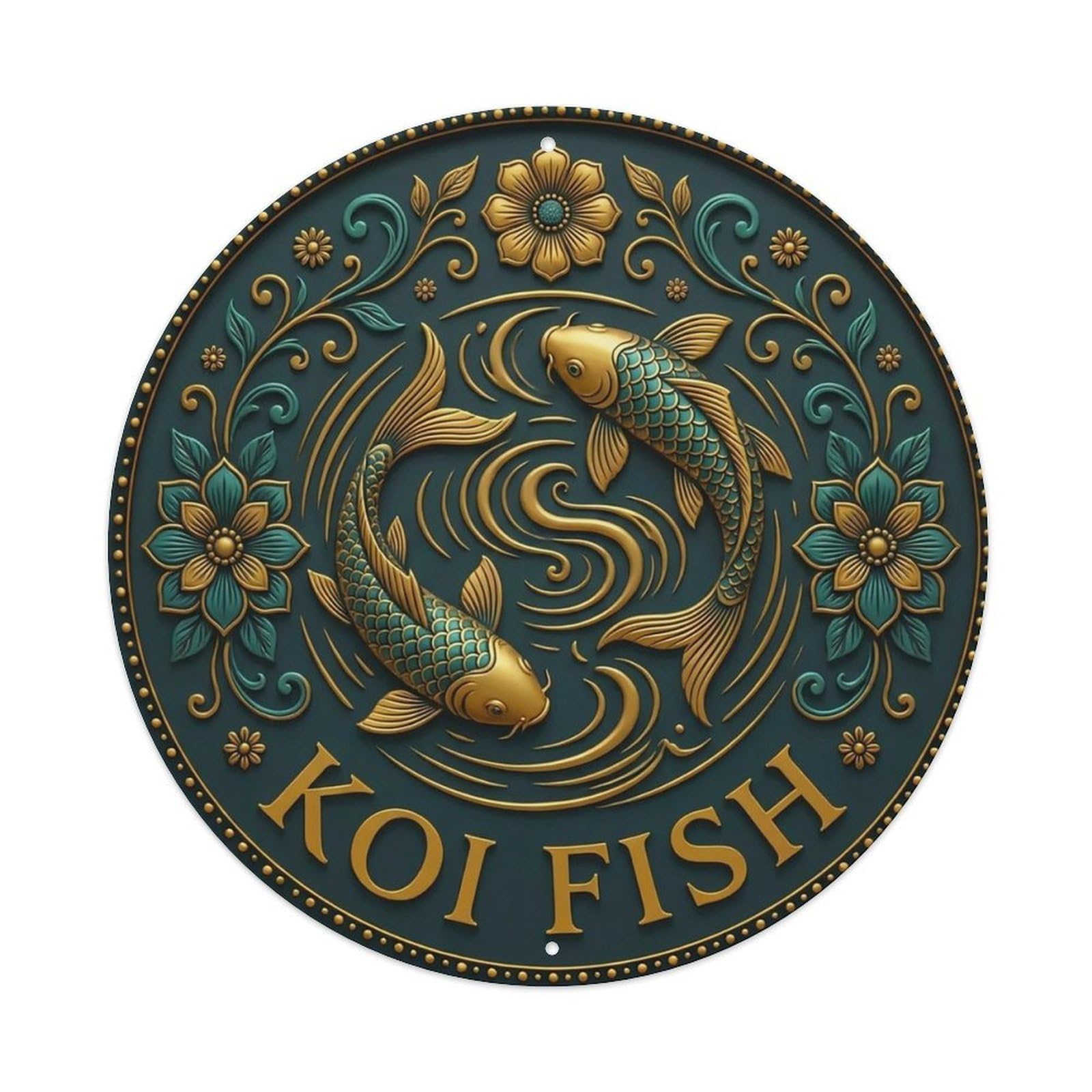 Vintage Koi Fish Flower Zen Yoga Metal Tin Sign