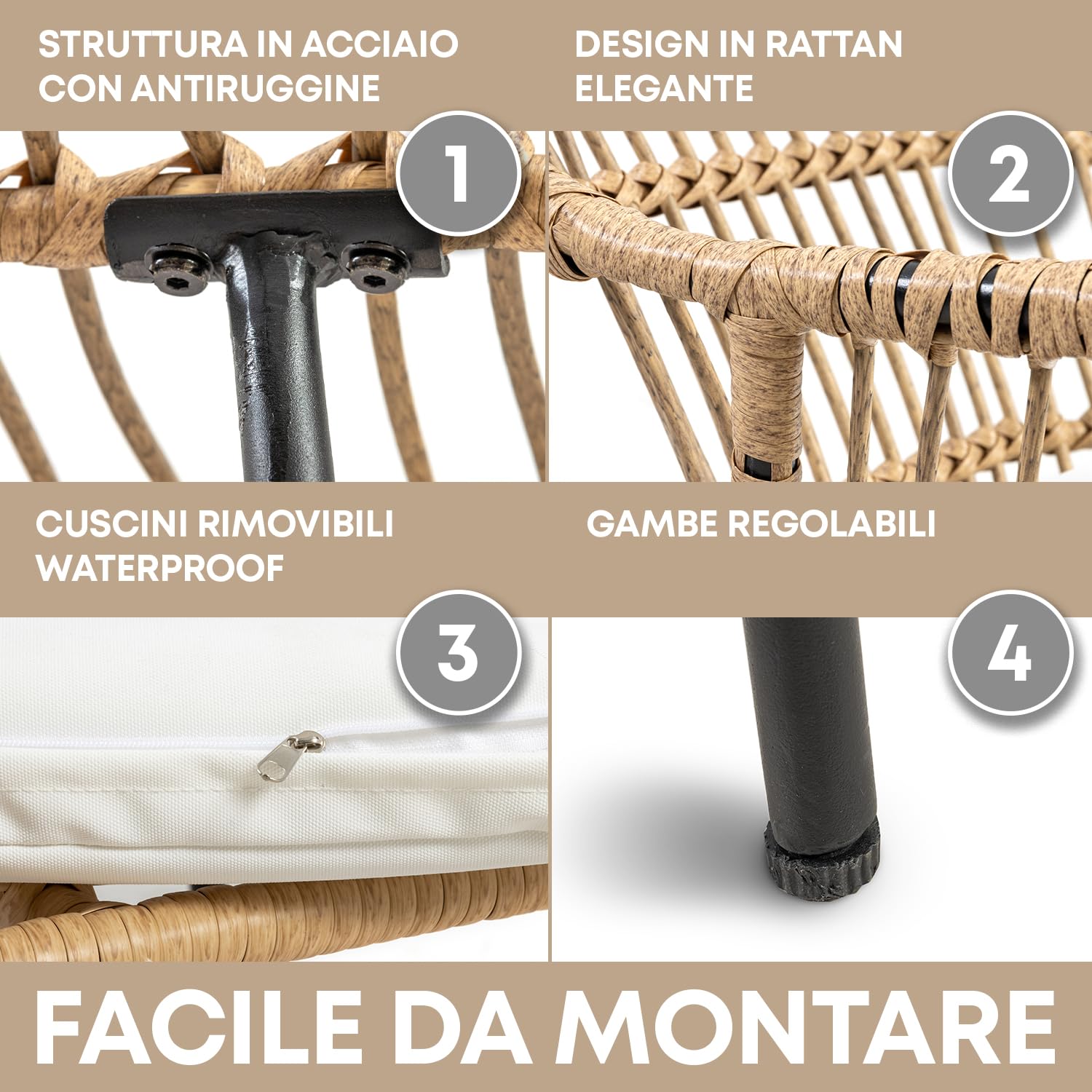 Salottino Da Esterno Set Bistrot Poltrone E Tavolino Elegante In Rattan Terrazzo Balcone Giardino Telaio In Acciaio Tavolo Salotto Con Piano In Vetro Con 2 Sedie Con Comodi Cuscini - Malang