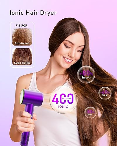 Miniatura 3 de Secador de pelo iónico de alta velocidad, 110,000 RPM, ligero y portátil para viajes, funcionamiento silencioso, ideal para mujeres de cabello