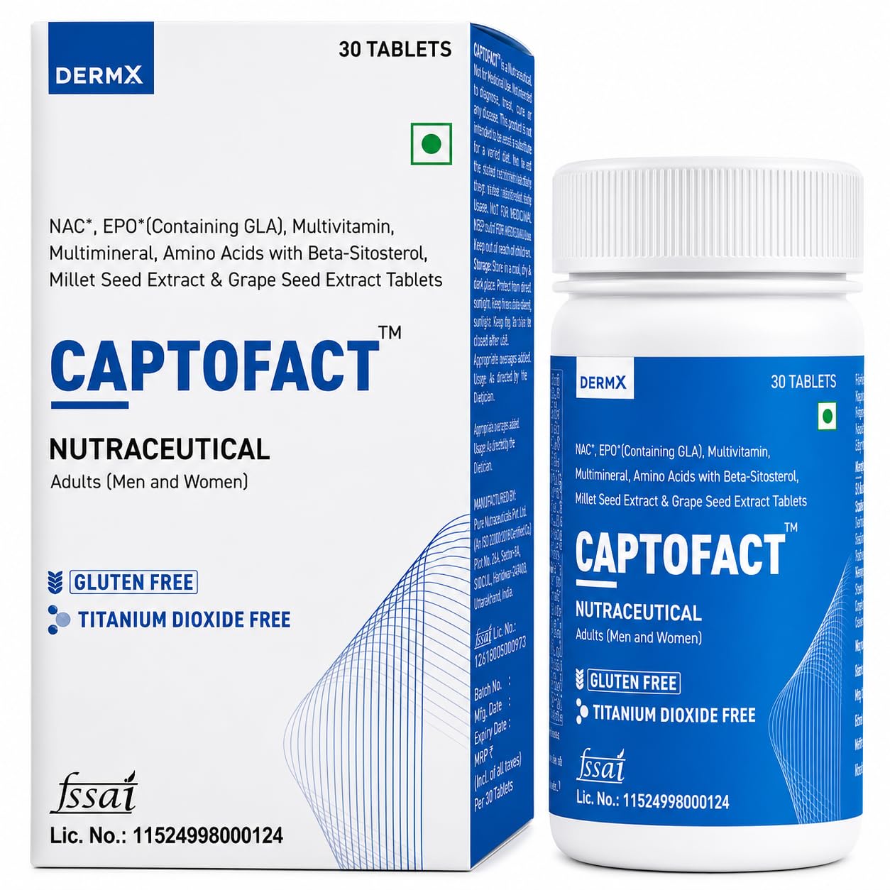 CAPTOFACT Nutraceutical Multivitamin Tablets, 30 Tablets, Gluten Free, For Adults