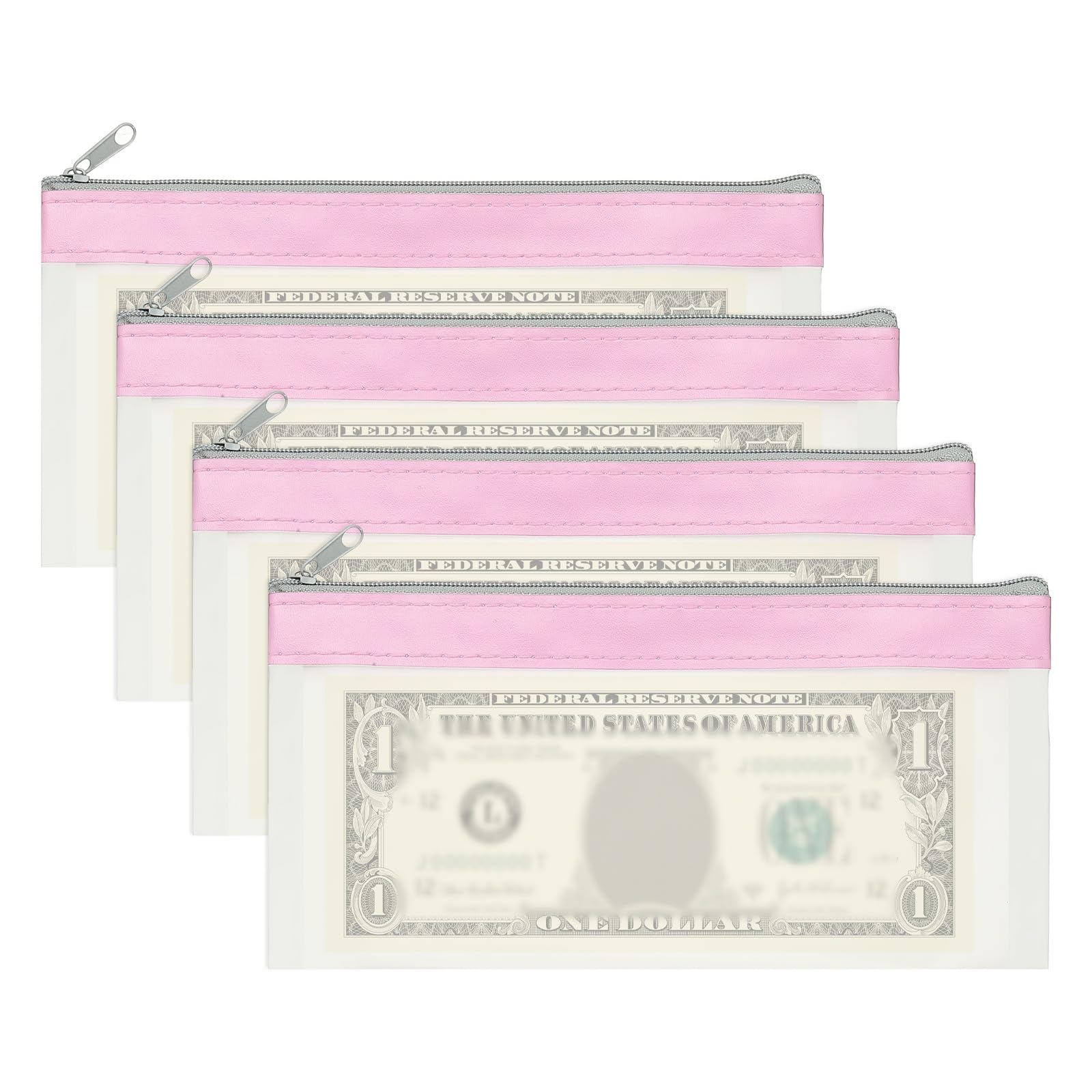 PATIKIL 8.5x4 Inch Money Bags with Zipper, 4Pcs Clear PVC Cash Deposit Bank Pouch Envelopes Check Wallet for Coin Cosmetics Invioce Bill, Pink
