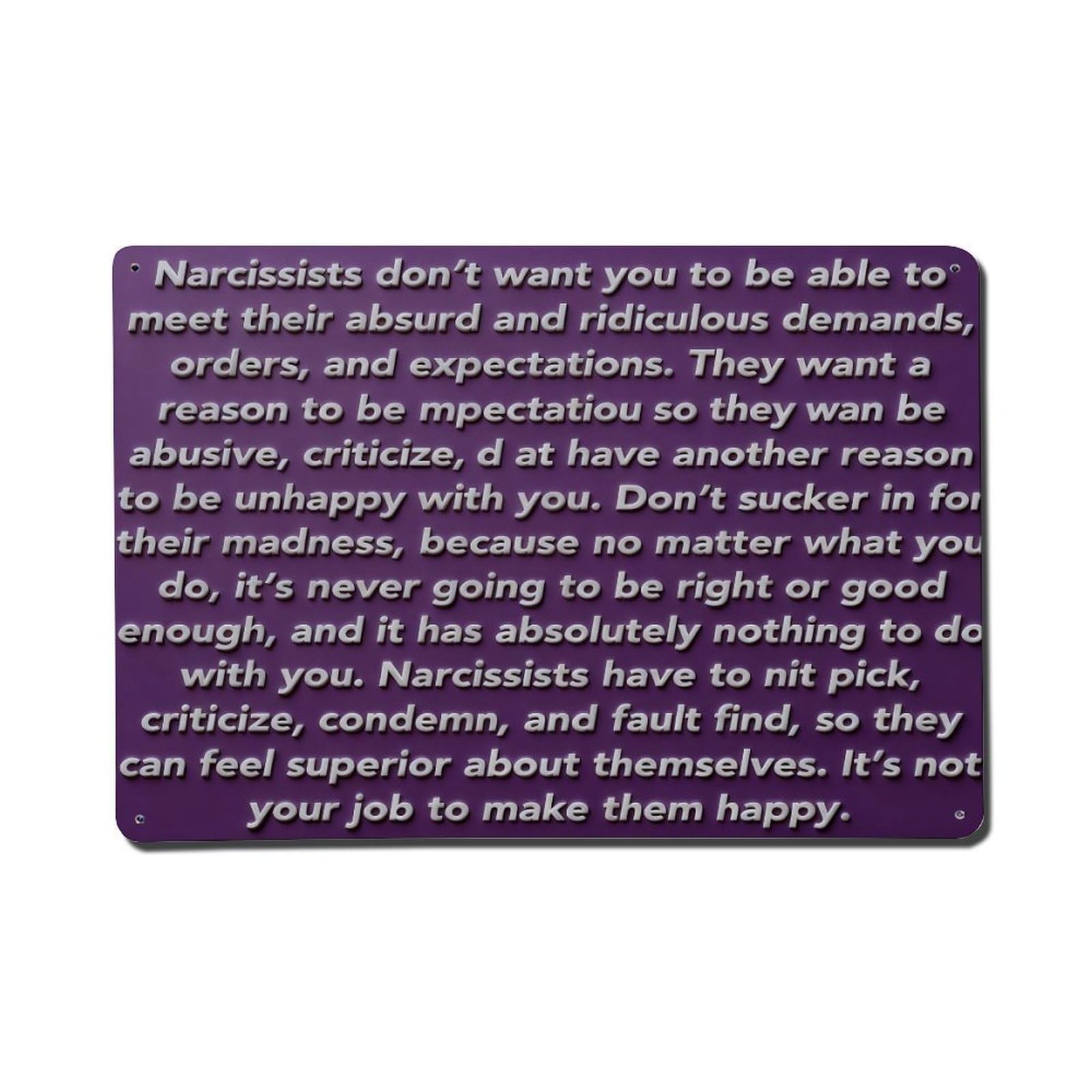 Iageret Vintage Purple Background White Text Narcissist Message Metal Tin Sign Retro Wall Decor, Bar Garage Cafe Kitchen Home Wall Art Poster Decoration 8X12inches