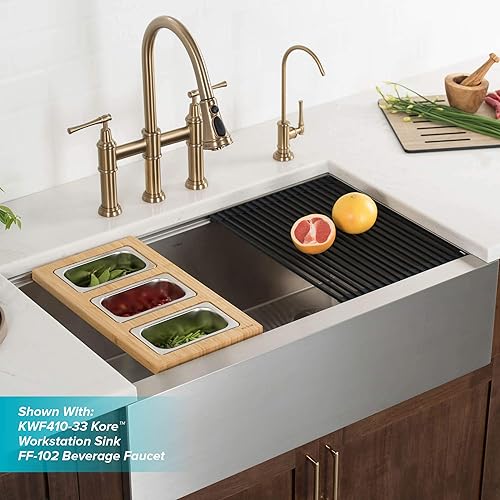 Miniatura 10 de Kraus KPF-3121BG Allyn - Grifo de cocina (puente transicional) con cabezal de pulverización extraíble, color dorado cepillado