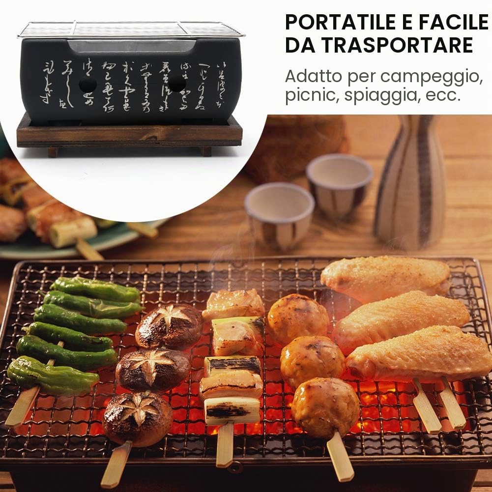 Faderr Mini-Grill barbecue da tavolo giapponese forno da cucina portatile per esterni Yakiniku, Robata, Yakitori, Takoyaki e BBQ (dimensioni: 24 x 12,5 cm)