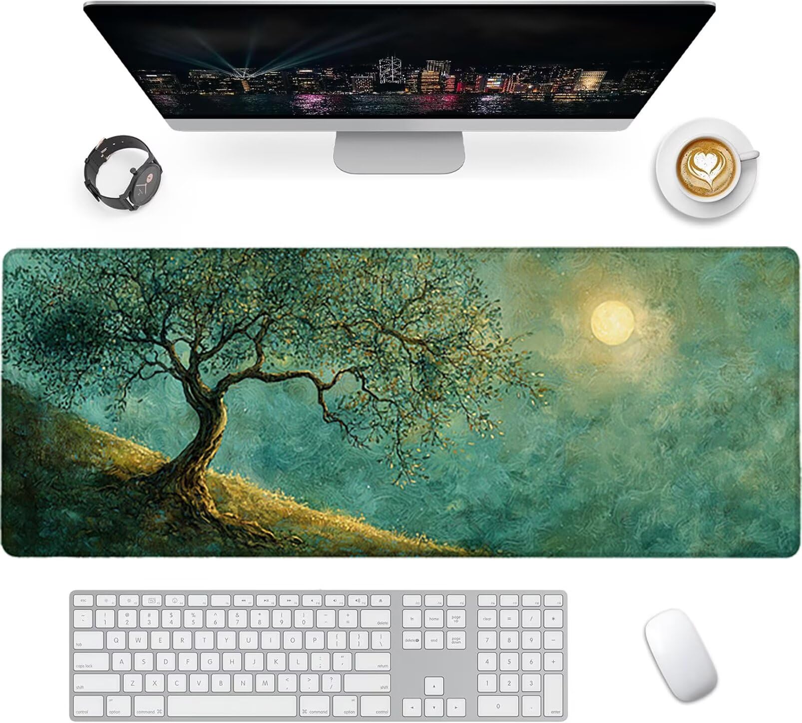 Lpfieonn Baum Großes Schreibtischunterlage, XXL Schreibtischunterlagen, Blau XXL Wasserdicht Gaming Mousepad mit Vernähter Rand und Rutschfeste Gummibasis, für Laptop/Hause/Büro 120x60cm PF-2957