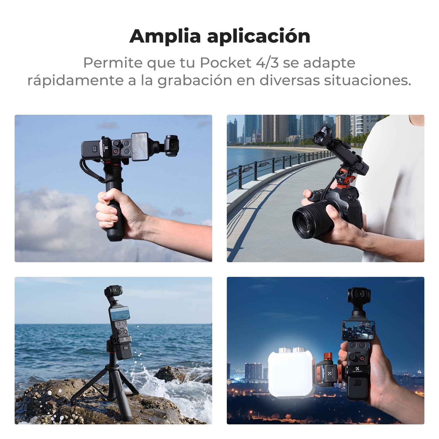 K&F CONCEPT Marco de Expansión de Aluminio para dji Osmo Pocket 4/4P/3 | Jaula Protectora Multifuncional con Zapata Fría, Rosca 1/4, Interfaz Arca y Soporte Plegable para Accesorios Vlog -PP64