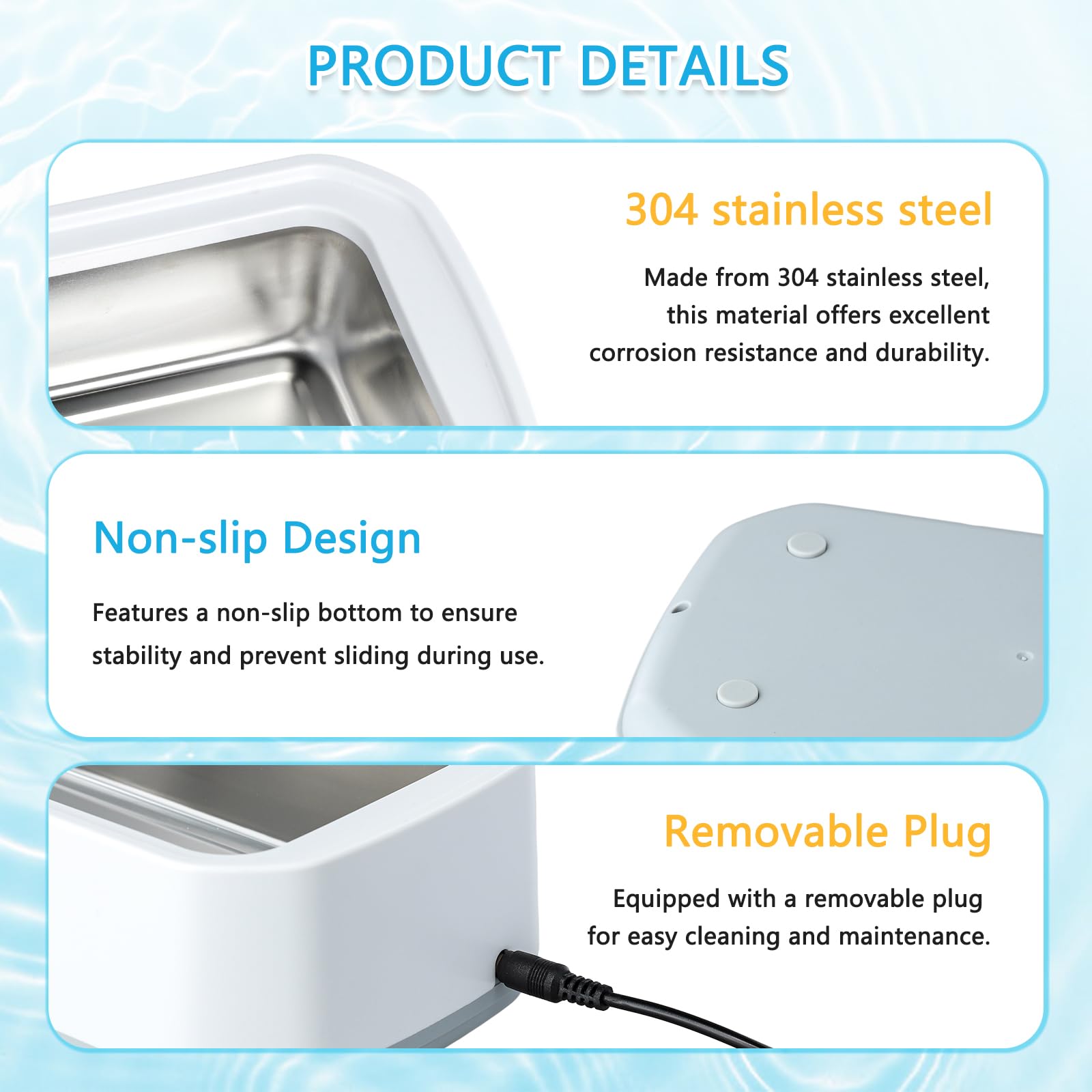 Nettoyeur Ultrasons 650ML Professionnel 49kHz 3 Réglages de Temps Nettoyage en Profondeur 360° Bac en Acier Inox pour Lunettes Bijoux Dentiers Montres Tête de Rasoir