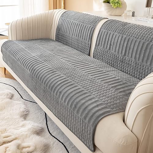 vctops Funda de sofá de felpa de terciopelo de lujo antideslizante con patrón geométrico acolchado para sofá modular, color liso, suave y cálida,