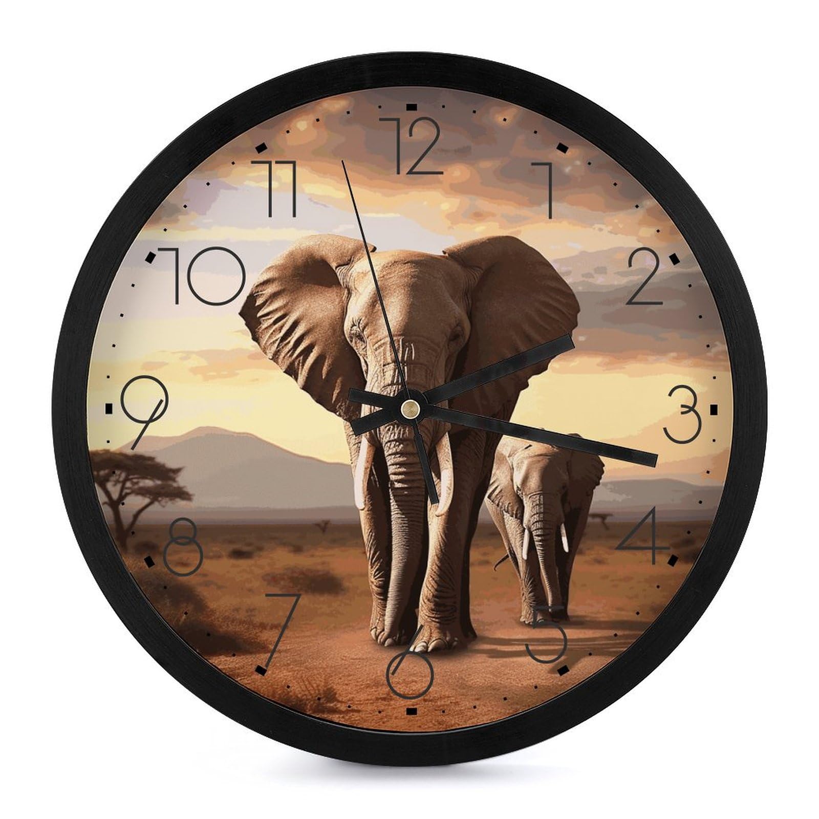 Horloge murale éléphant de 25,4 cm ronde et moderne pour salon