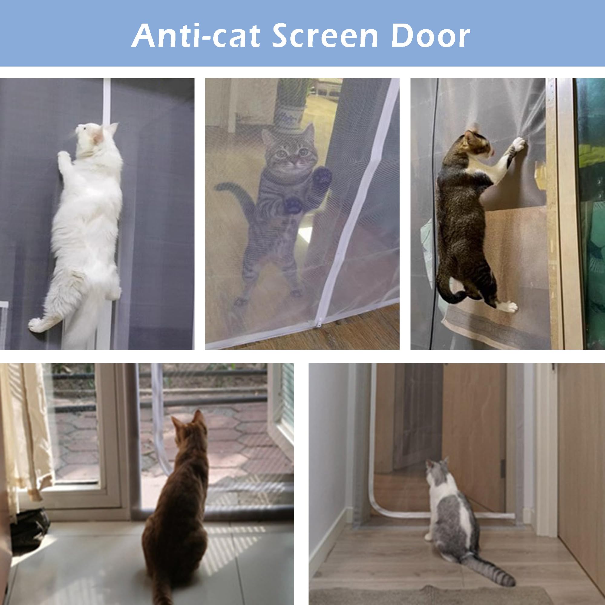 Zanzariera per animali domestici con cerniera, rete resistente ai graffi per gatti, per soggiorno, camera da letto, impedisce che cani e gatti escano da casa (larghezza x altezza: 140 x 240 cm)