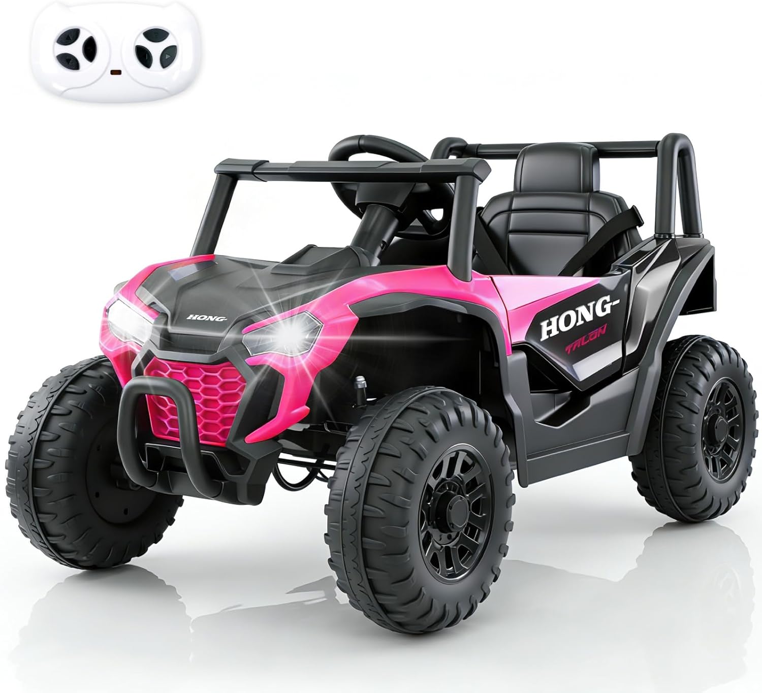 HEIMILI 12V Kids Ride-On UTV Truck, Battery Powered Electric Car with Bluetooth, 4-Wheel Shock Absorption, Safety Belt, Ride On Toy for Boys Girls (Pink)
