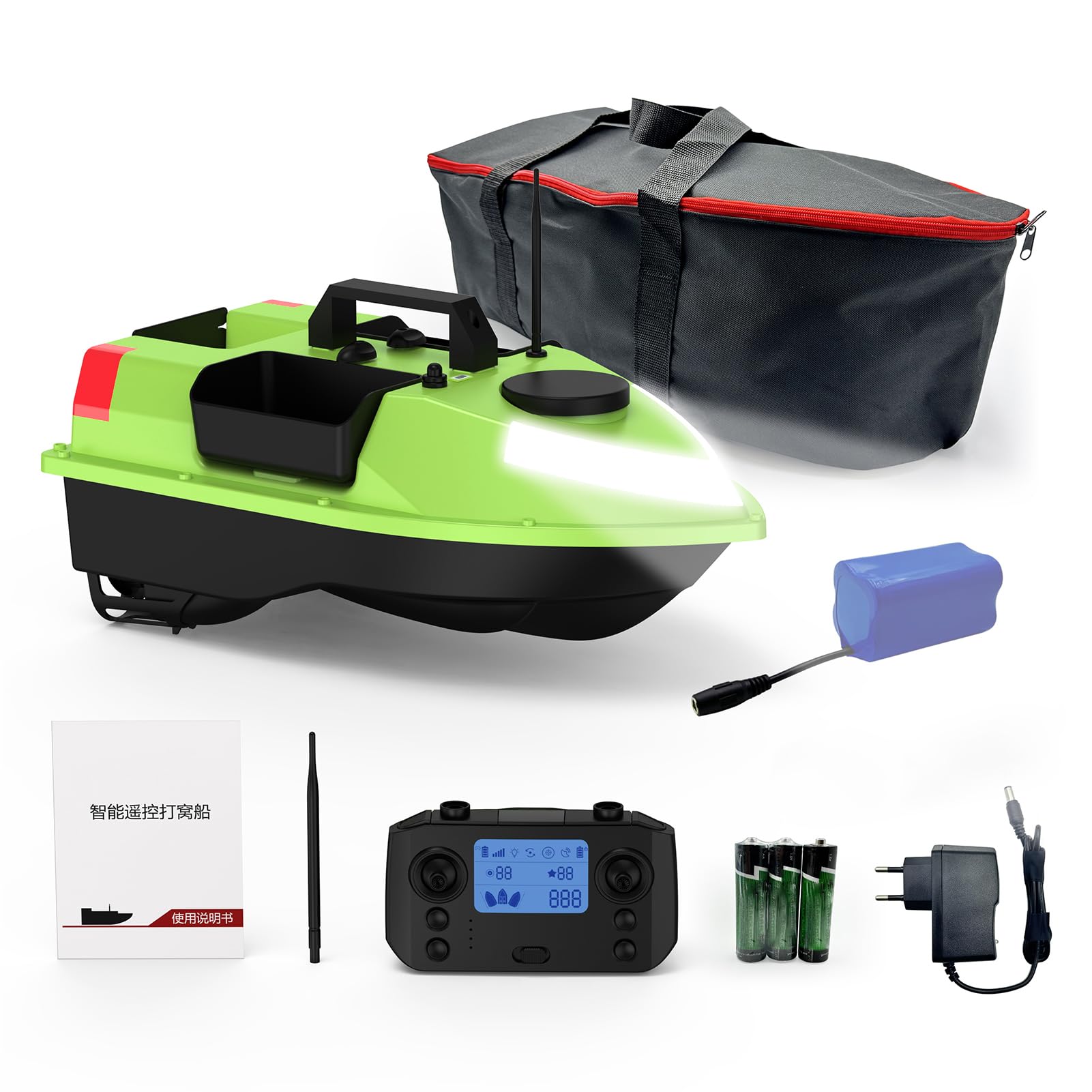 Gugxiom Łódź Przynęty GPS RC, 7 Kolorów LED Fishing Dron Z Uwalnianiem Przynęty, RAMOTOWY ZAKRESY 500 M PRAWNY KONTROLA Z AUTO NAWIGACJA NA KOLEKCJĘ (18000 mAh)