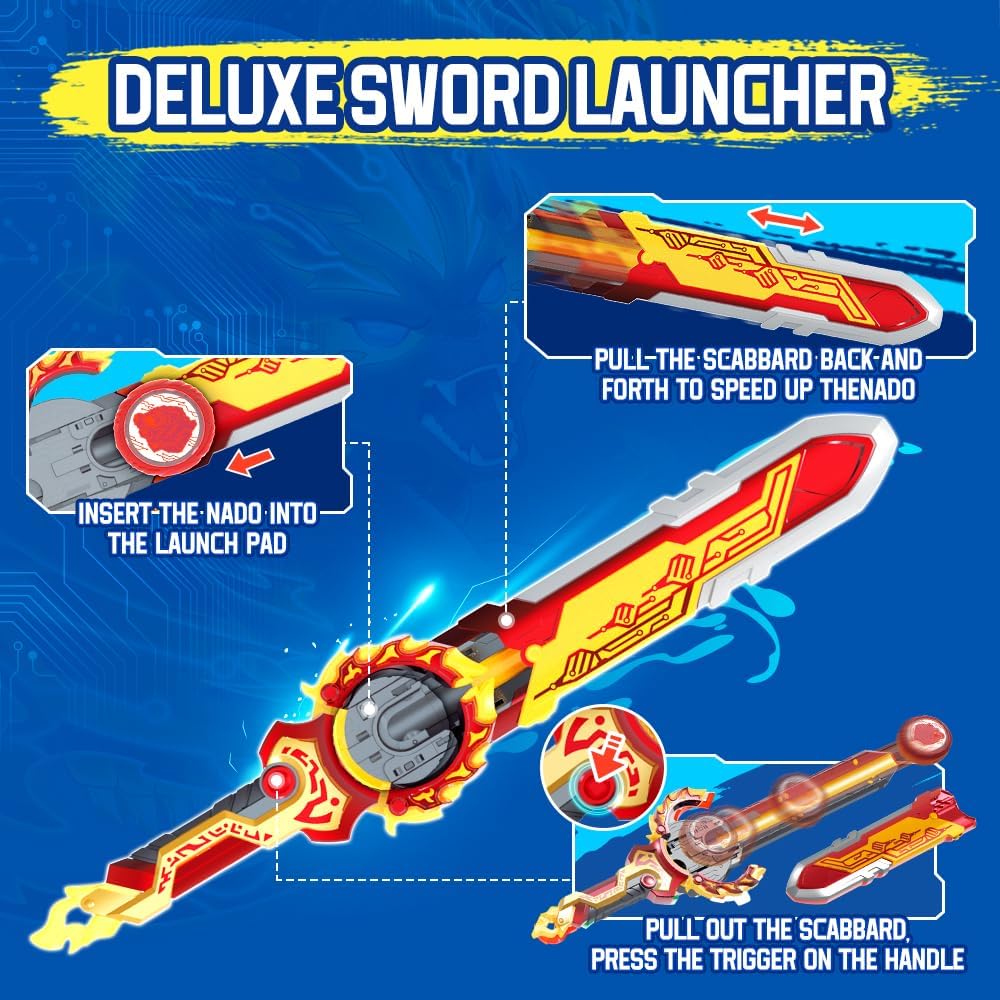 INFINITY NADO Battle Tops with Sword Launcher Split Series, Metal Glowing Battling Tops, Attack Type Spinning Top Game Toy for Boys Girls 5+, Flaming Pack Blazing War Bear
