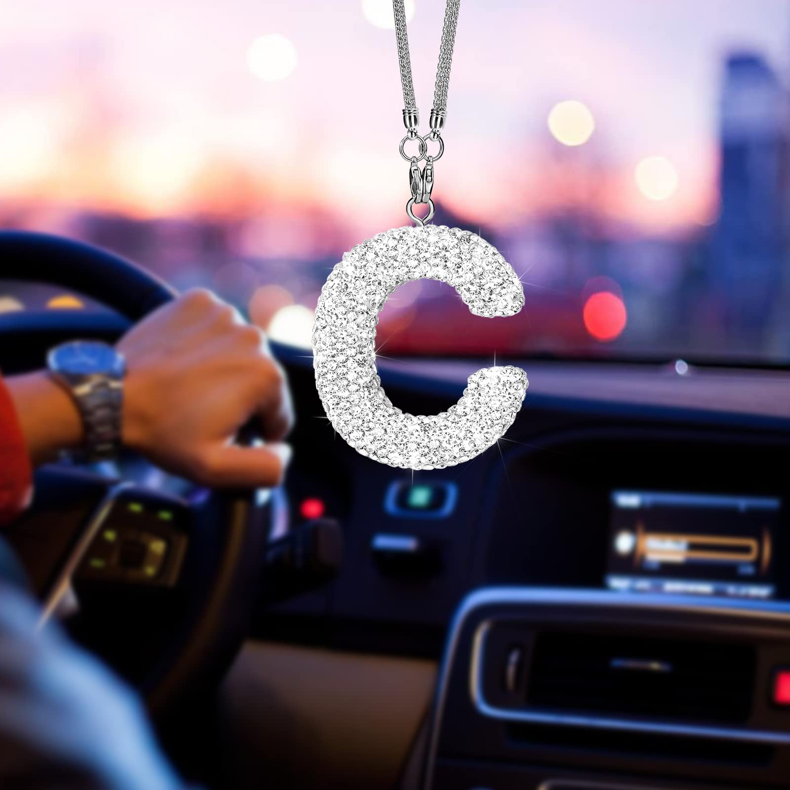Bling Car Mirror Charm – Crystal Rhinestone Letter Pendant For Rearview Mirror Decoration