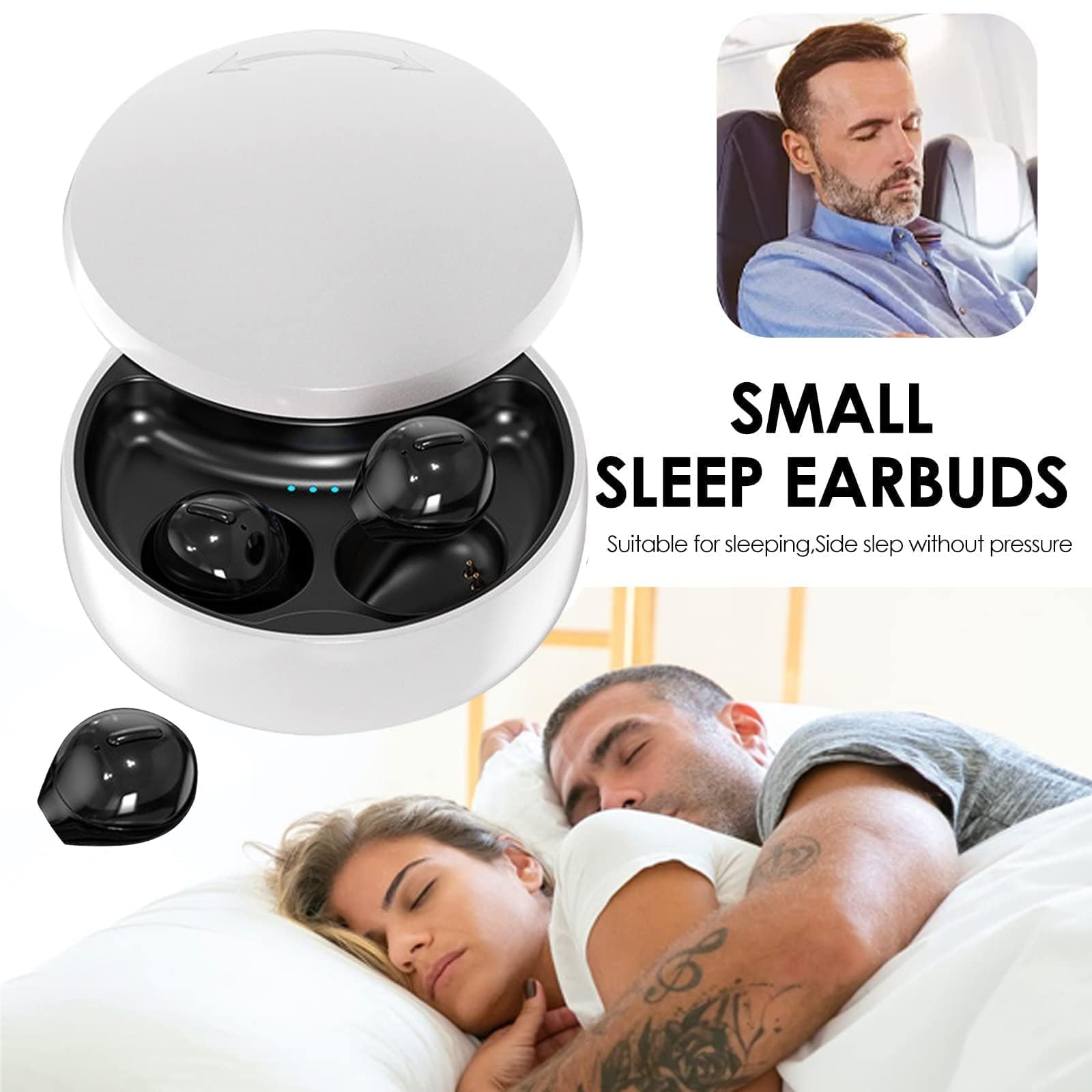 Auriculares invisibles inalámbricos con Bluetooth en el oído, mini auriculares discretos y pequeños para dormir, ocultos con funda de carga, auriculares para orejas pequeñas, trabajo, dormir, Android