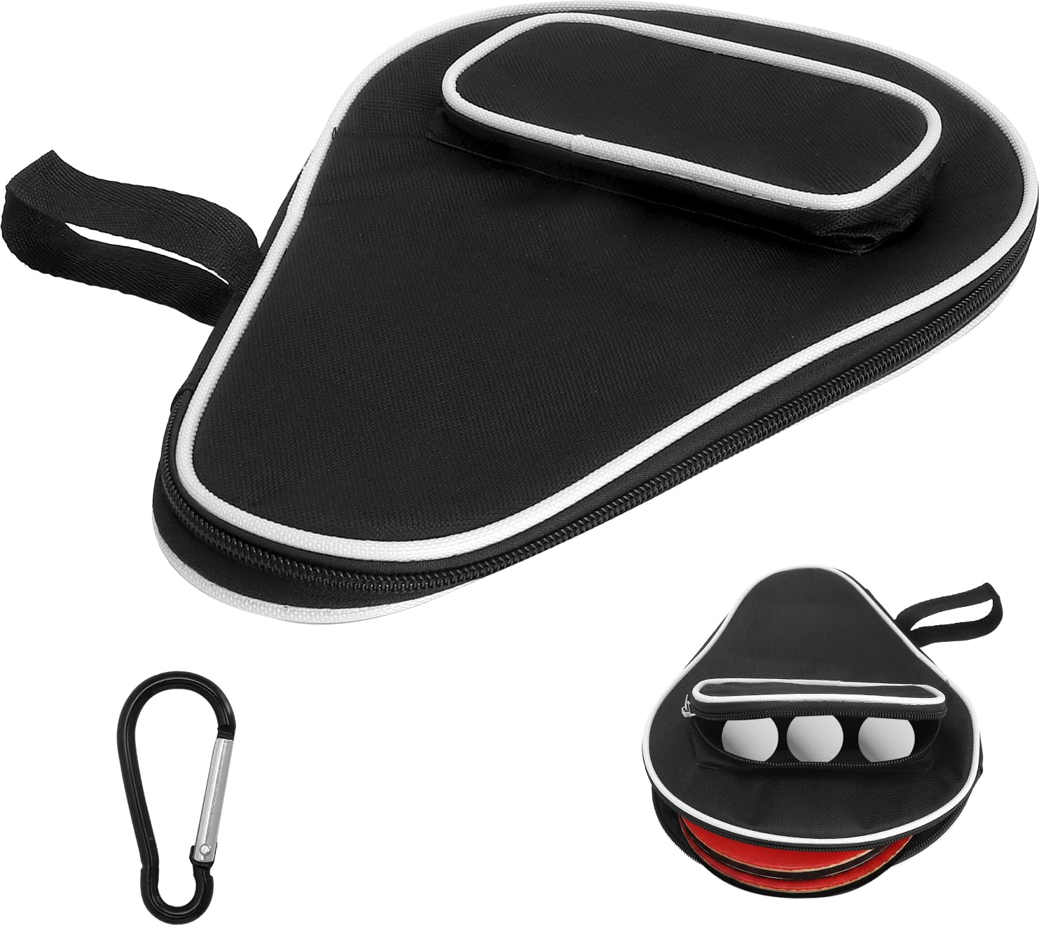 Table Tennis Racket Cover, Outdoor Ping Pong Table Cover and 3 Balls with Keychain, Water Repellent to Tear Racket Case for Club, School and Training