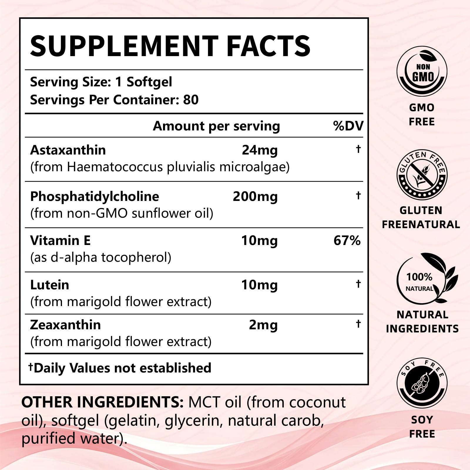 Astaxanthin 24mg Complex with Phosphatidylcholine, 80 Softgels — Amazon image 2