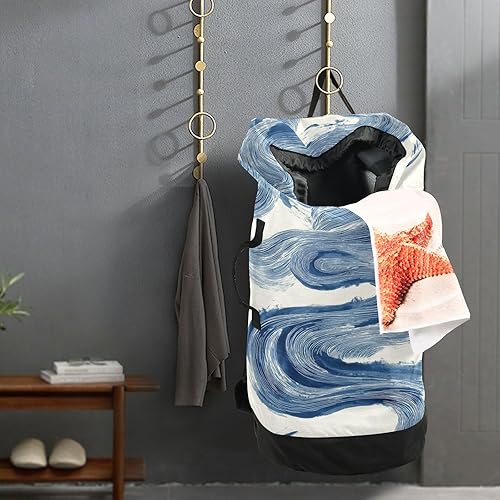 Vista 222 de Mochila de lavandería con correas ajustables para el hombro, bolsa de lavandería sucia para viajes, campamento, universidad, resistente, Rosa floral