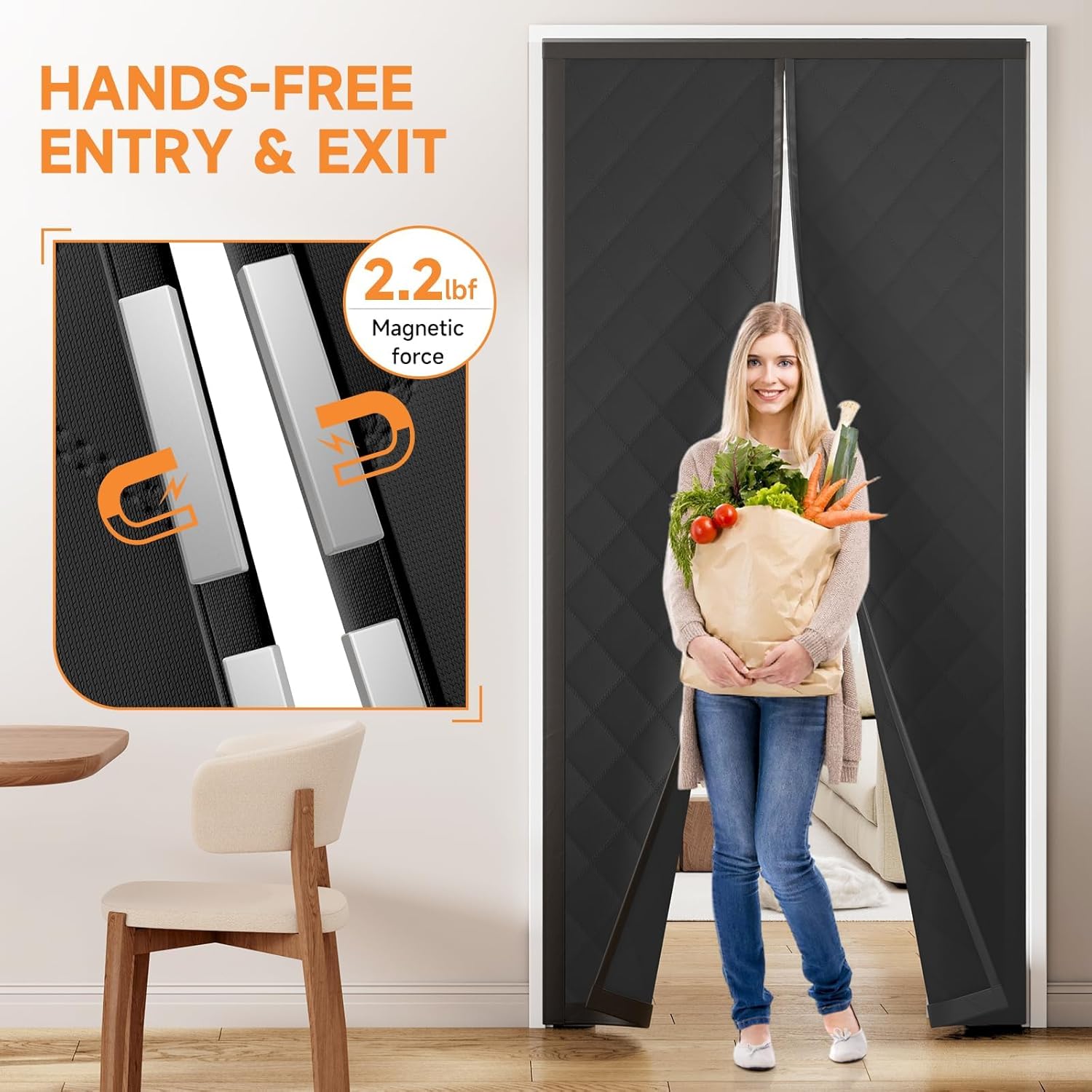 Magnetic Thermal Insulated Door Curtain for Winter Fits Door Size 72" x 80", Temporary Thermal Door Cover for Cold with Thickened Cotton, Window Insulation Kit for Sliding Glass Doorways-Black