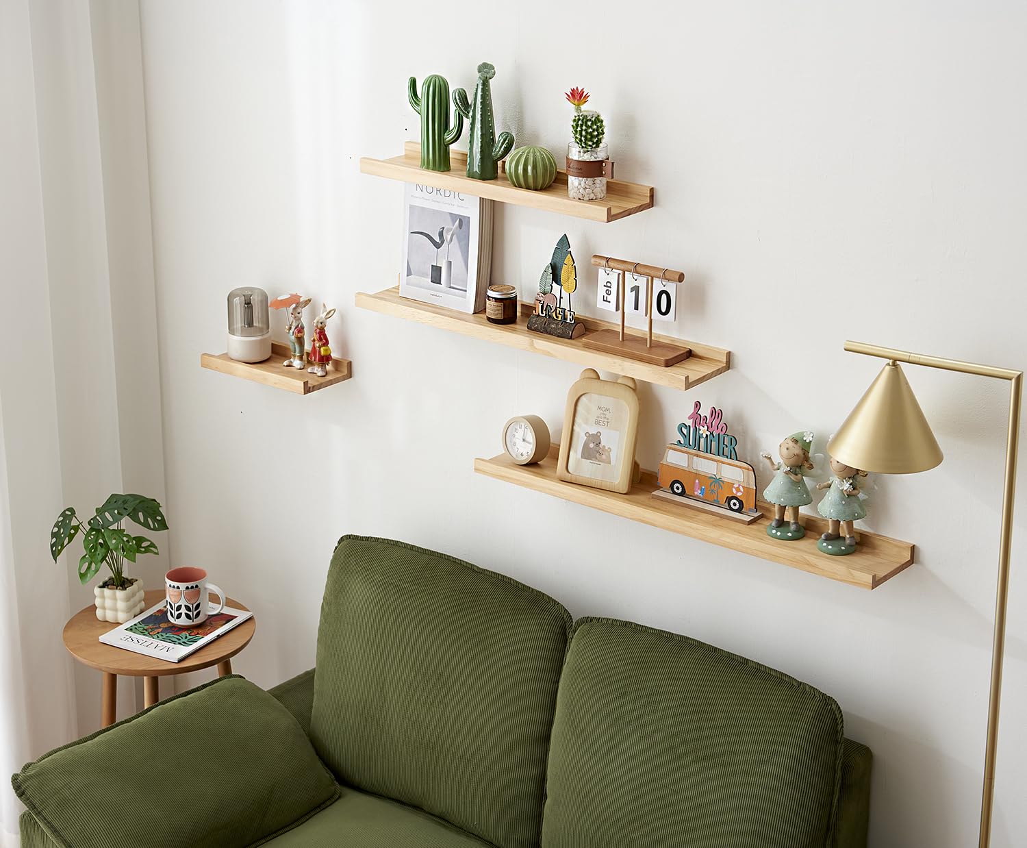 30cm Mensola da Muro in Pino Legno, Set di 2 Mensola da Parete per Foto Decorazioni, Mensole Sospesa in Rovere Massiccio per Casa, Ufficio, Camera da Letto, Soggiorno, Cucina (60 x 15 cm)