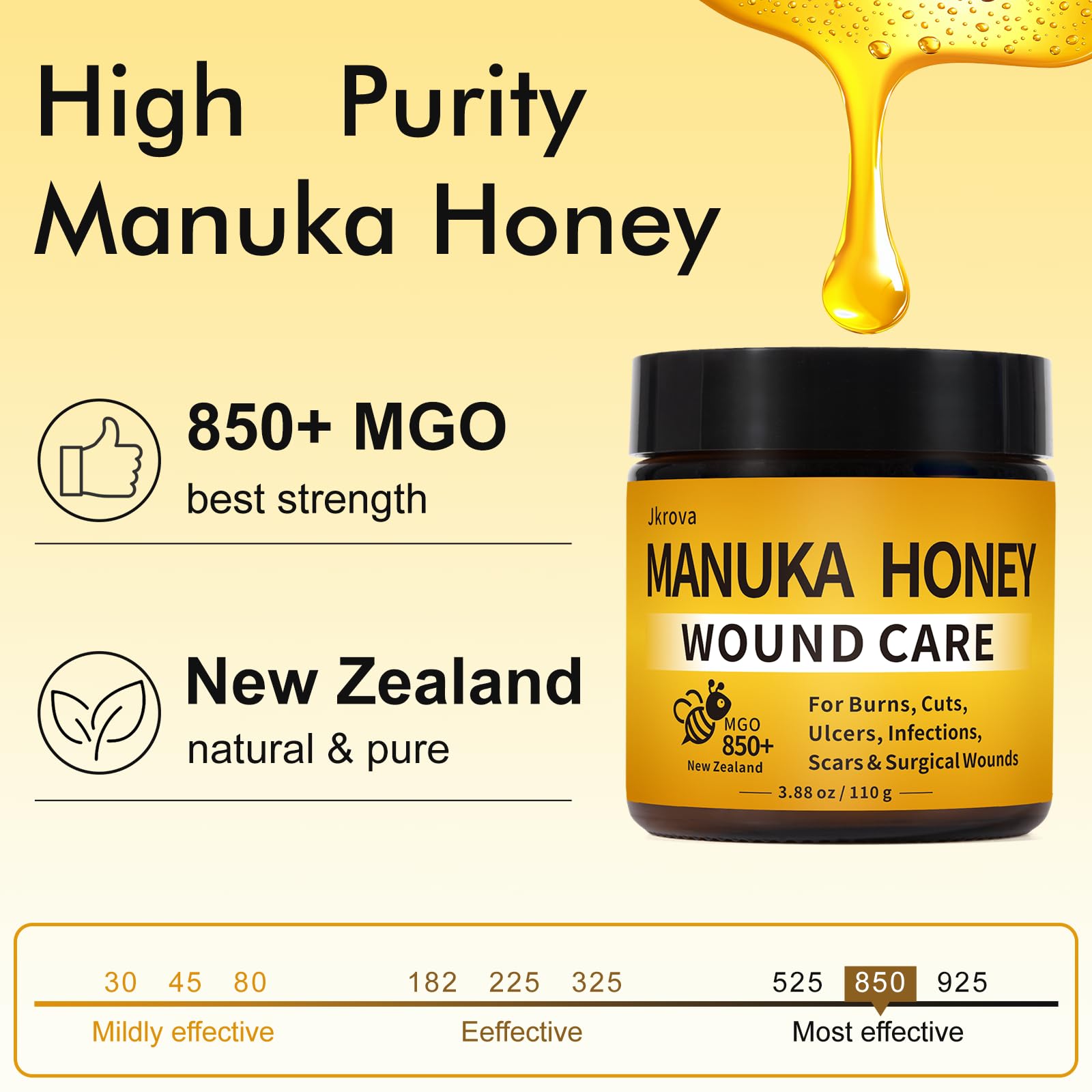 Manuka Honey for Wounds, Great for Cuts, Surgical Wounds, Scars, Foot Ulcers, Infection, Burns, Non-Sticky, No Crystallization, Easy to Apply, 3.88 oz — Amazon image 4