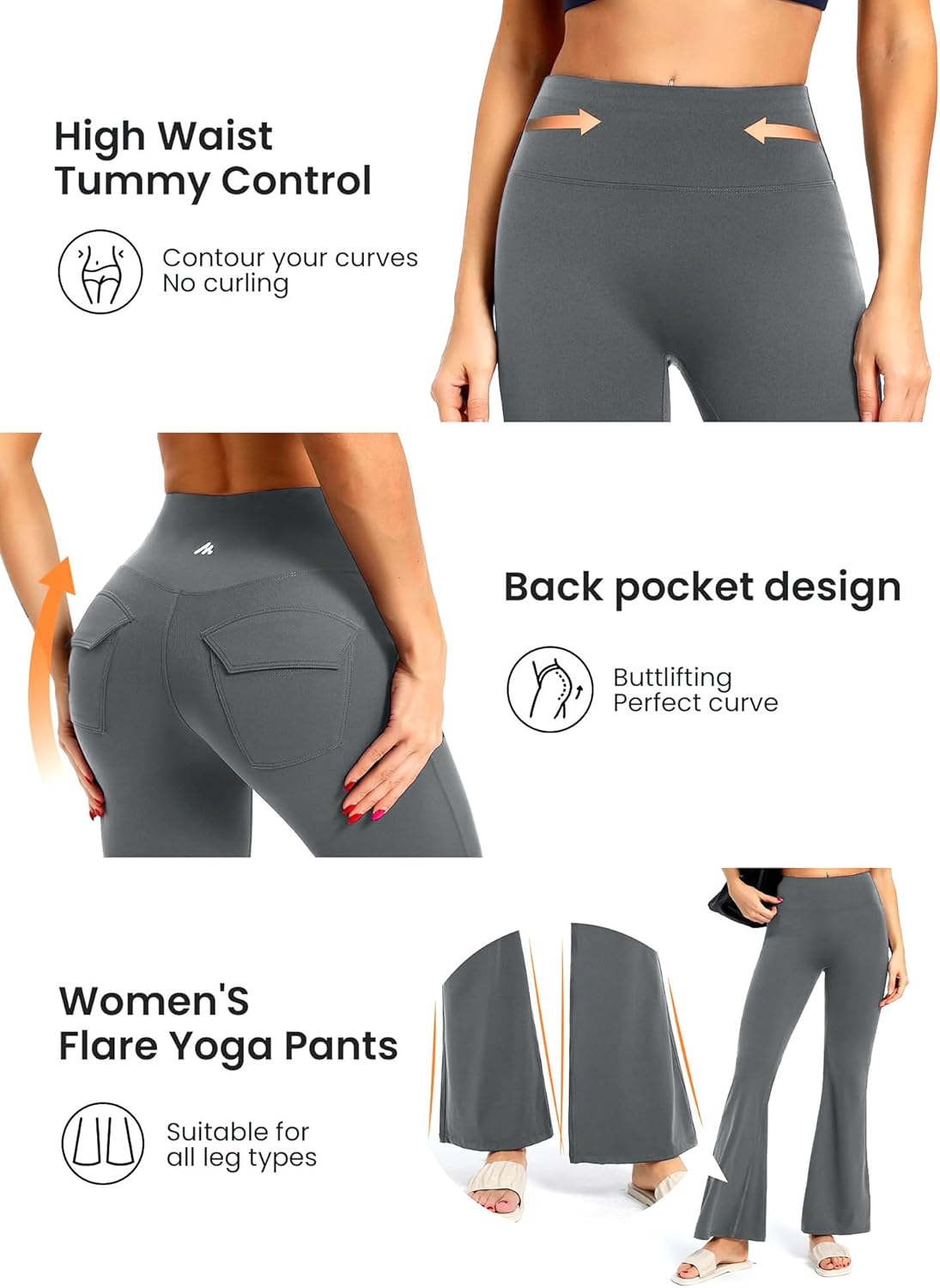 Women's Flare Leggings with Pockets Tummy Control Bell Bottom Leggings High Waisted Bootcut Yoga Pants - Image 6