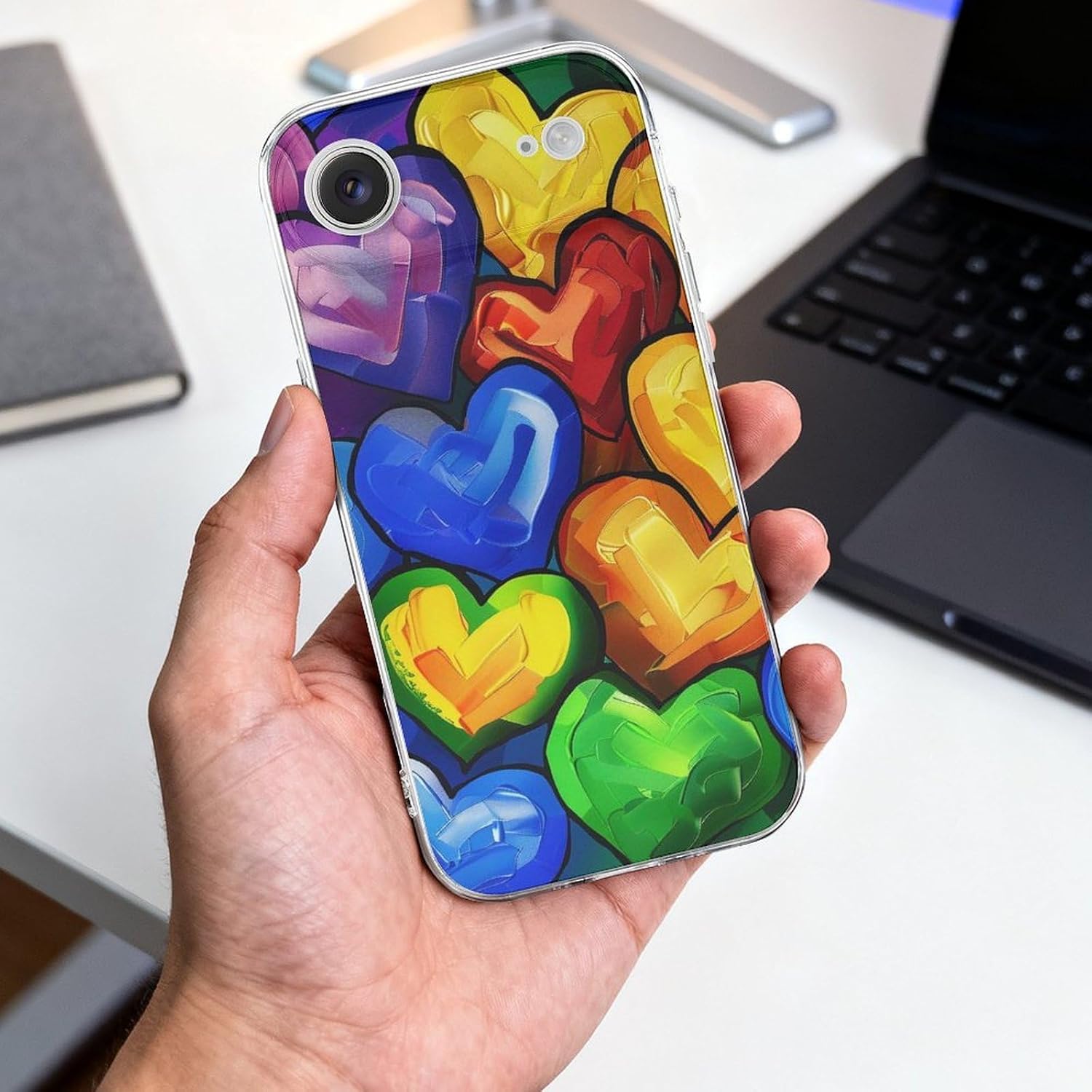 Clear Phone Case for iPhone 17 Air Case, Rainbow Colored Gay Pride Hearts Prints Shockproof TPU Cell Cover with Wireless Charging, Anti-Yellowing, Transparent image 4