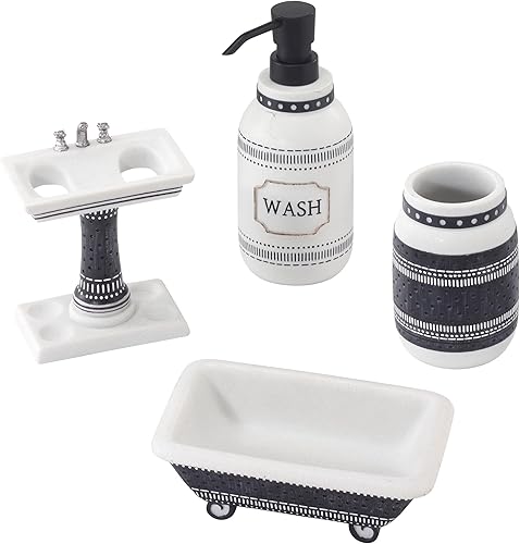 Avanti Linens - Accesorios de baño, juego de 4 piezas que incluye vaso a juego, soporte para cepillo de dientes, jabonera y dispensador de jabón, disponible en Yaxa El Salvador