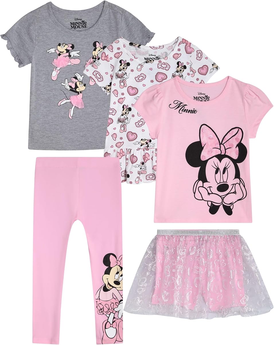 Minnie Mouse Princess - Conjunto de 5 piezas para niñas, leggings y falda tutú