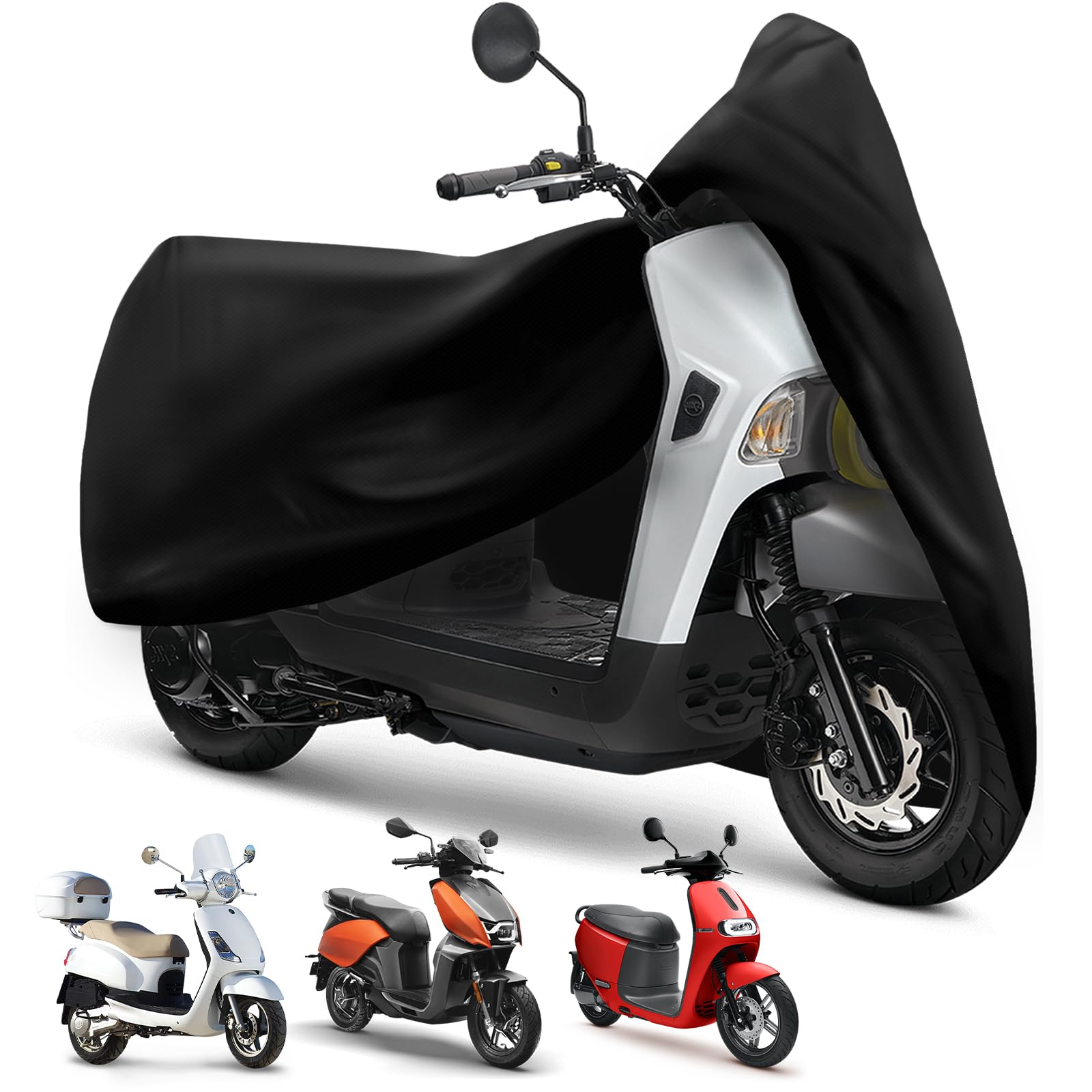 XYZCTEM Funda Impermeable para Scooter, Cubierta para ciclomotor, protección Exterior contra el Agua, los Rayos UV, el Viento. Negro, 72 Pulgadas L